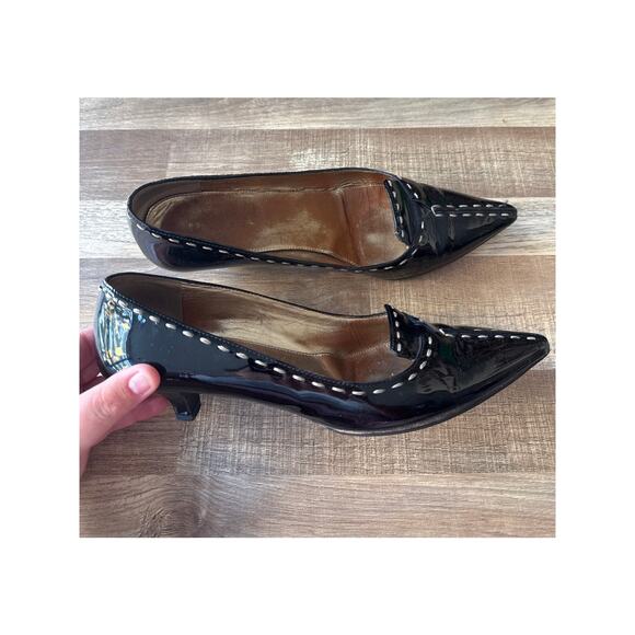 Prada Shoes - Vintage Y2K Womens Prada Stiletto Patent Leather Loafer Kitten Heels size 36.5